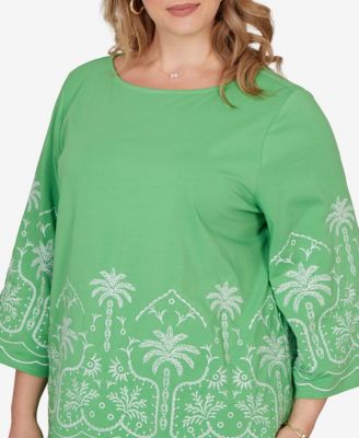 Plus Size Palm Tree Embroidered Knit Top