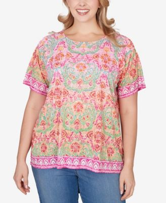 Plus Size Floral Damask Print Knit Top