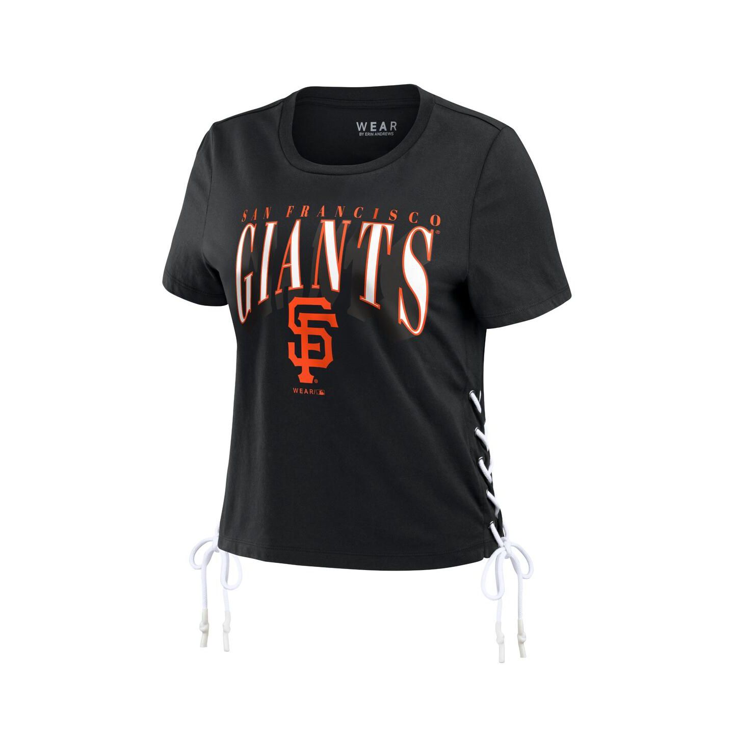 Женская футболка WEAR by Erin Andrews Black San Francisco Giants Side Lace-Up Cropped — фото 2