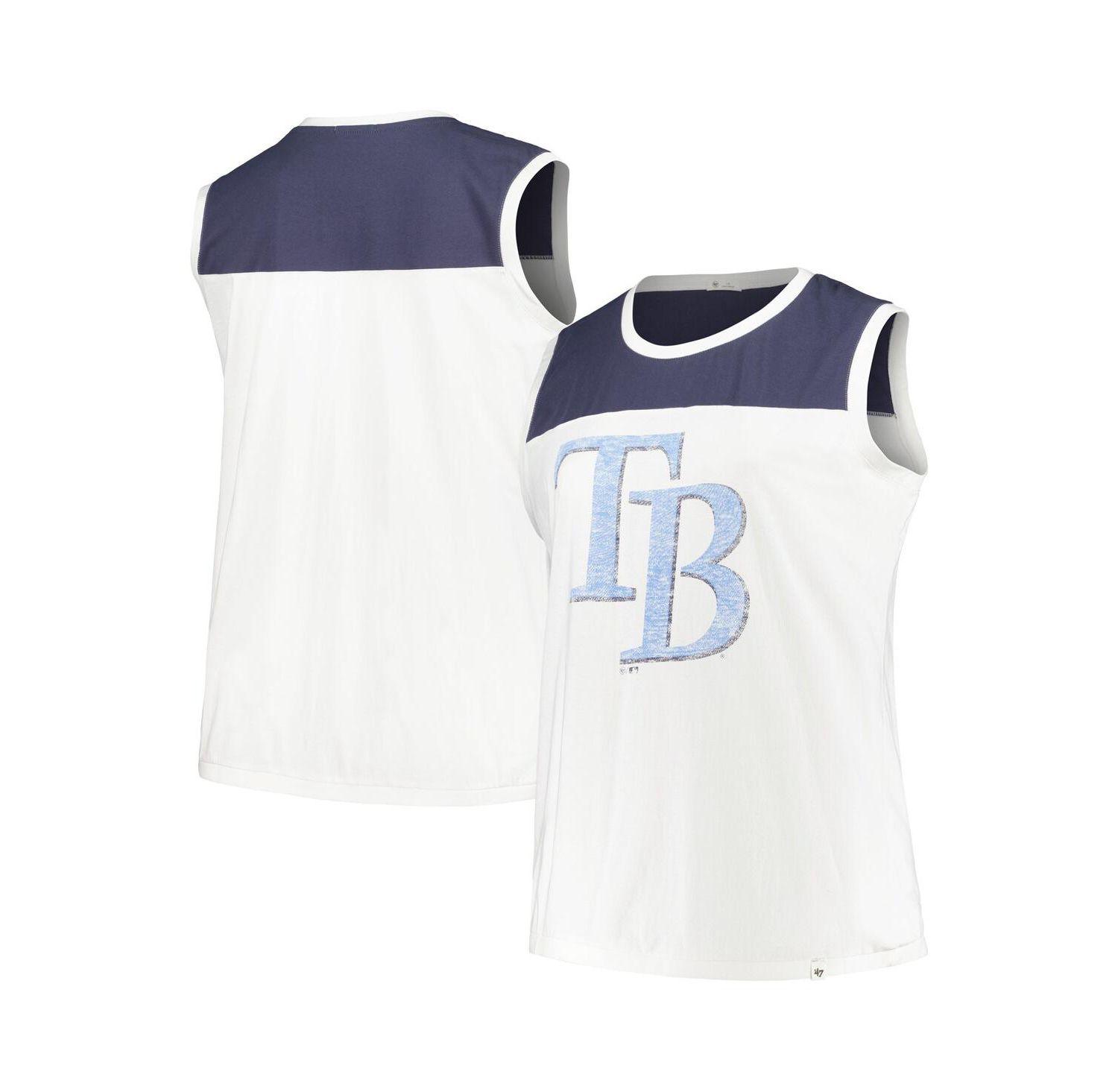 Women's White/Navy Tampa Bay Rays Plus Size Waist Length Muscle Tank Top