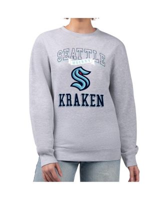 Women's Heather Gray Seattle Kraken Team Logo Tri-Blend Fleece Pullover Sweatshirt