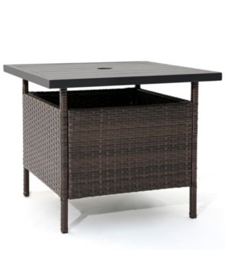 Patio Wicker Side Table with Umbrella Hole for Yard or Poolside
