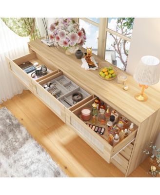 9-Drawer Rattan Bedroom Dresser, Modern Chest with Deep Drawers
