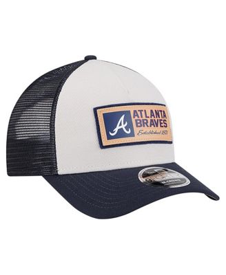 Men's Stone/Navy Atlanta Braves Text A-Frame Trucker 9FORTY Hat