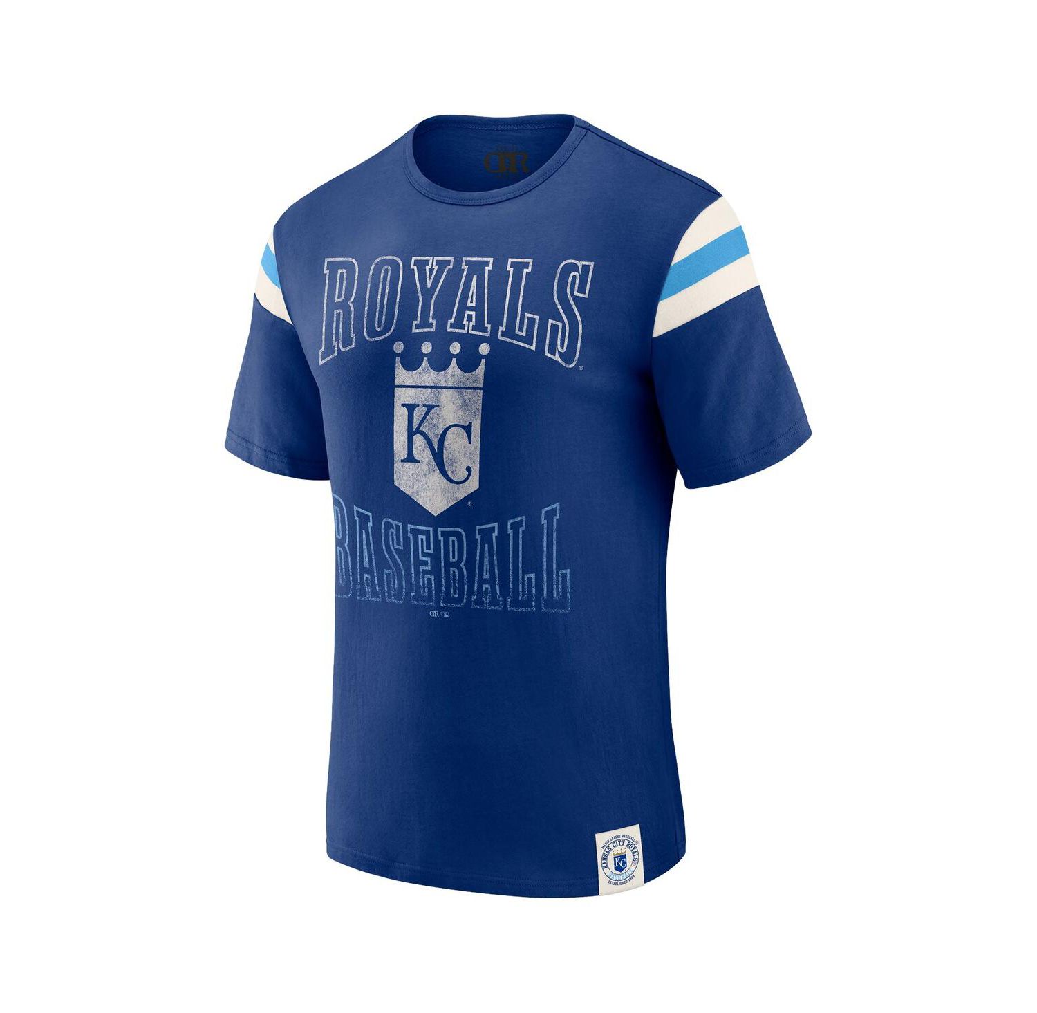 Darius Rucker Collection By Men's Royal Kansas City Royals Distressed Sleeve Stripe T-Shirt