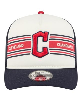 Men's Cream/Navy Cleveland Guardians Banner A-Frame 9FIFTY Trucker Snapback Hat