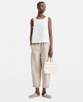 Women's 100% Linen Pleated-Back Sleeveless Top