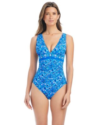 Women's Printed Deep V-Neck One-Piece Swimsuit
