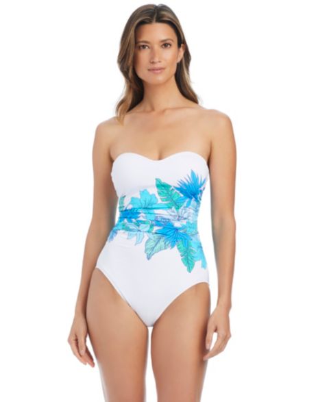 Женские купальники Bleu by Rod Beattie Women's Riviera Retreat Shirred Bandeau Neck One-Piece Swimsuit