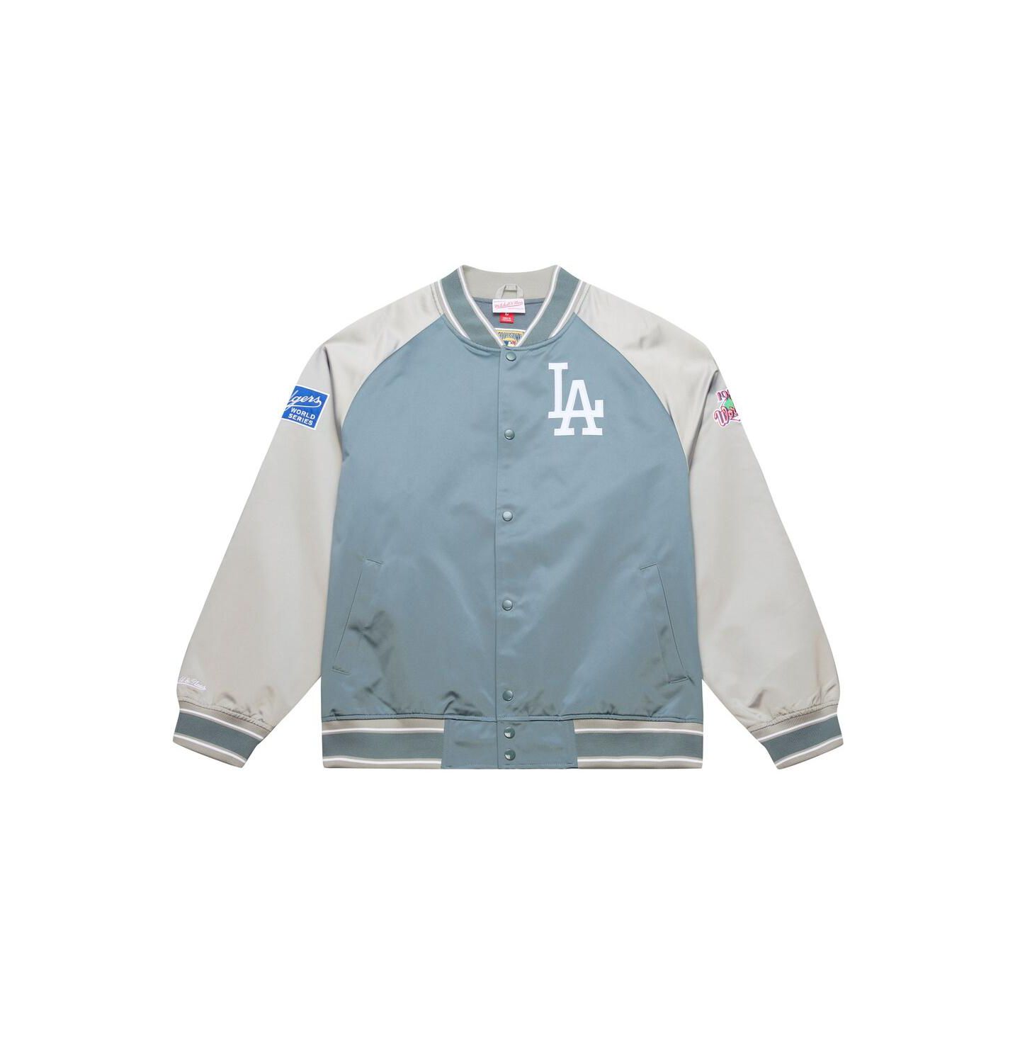Мужская куртка Mitchell & Ness Mitchell Ness Gray Los Angeles Dodgers Thunderstorm Head Coach Lightweight Satin Full-Snap — фото 1