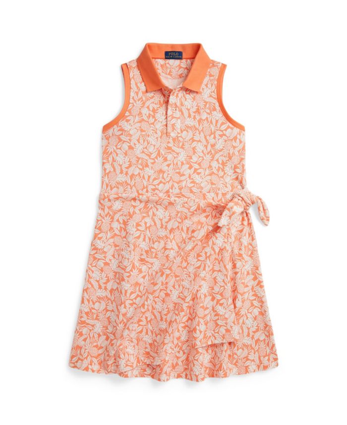 Polo Ralph Lauren Girls' 7-16 Pineapple Faux-Wrap Mesh Polo Dress