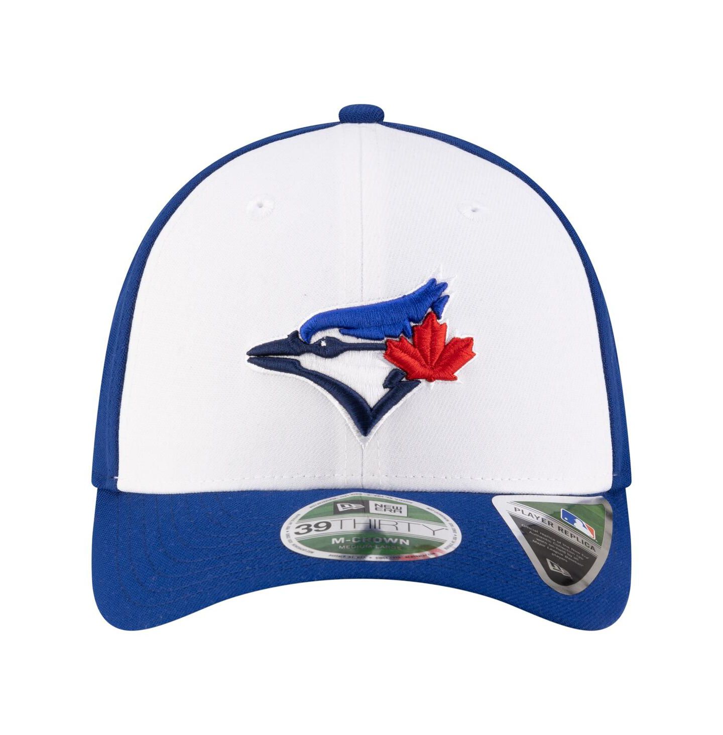Мужская кепка New Era White/Royal Toronto Blue Jays Player Replica 39THIRTY M-Crown Flex Hat — фото 2