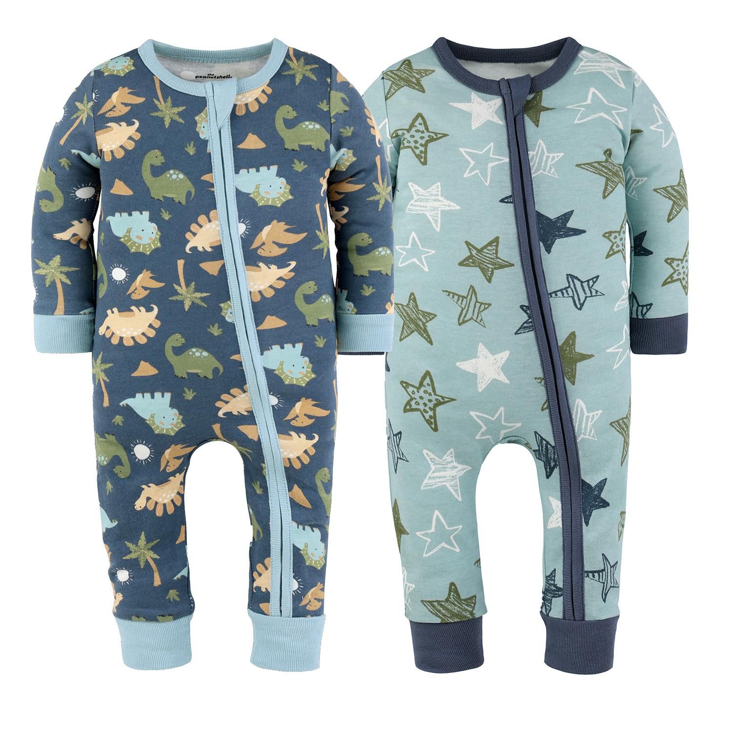 Toddler Boys Dino Star Cotton Footless Pajamas for Boys, 2 Pack