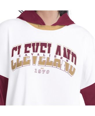 Women's White/Wine Cleveland Cavaliers Key Player Oversized Hooded Long Sleeve T-Shirt