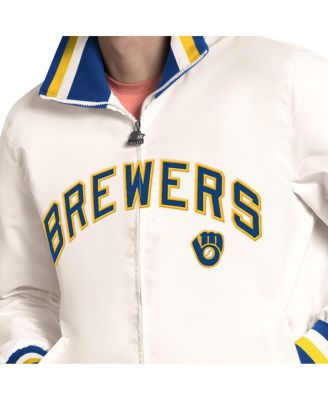 Men's White Milwaukee Brewers The Captain Cooperstown Logo Full-Zip Varsity Jacket