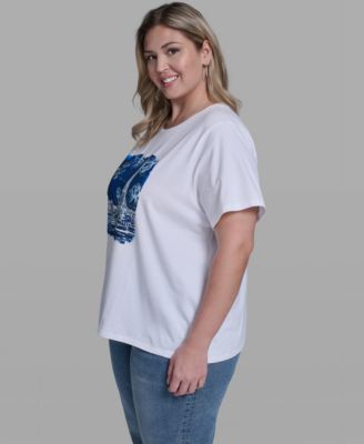 Plus Size Watercolor Paris Crewneck T-Shirt