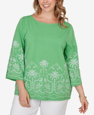 Plus Size Palm Tree Embroidered Knit Top