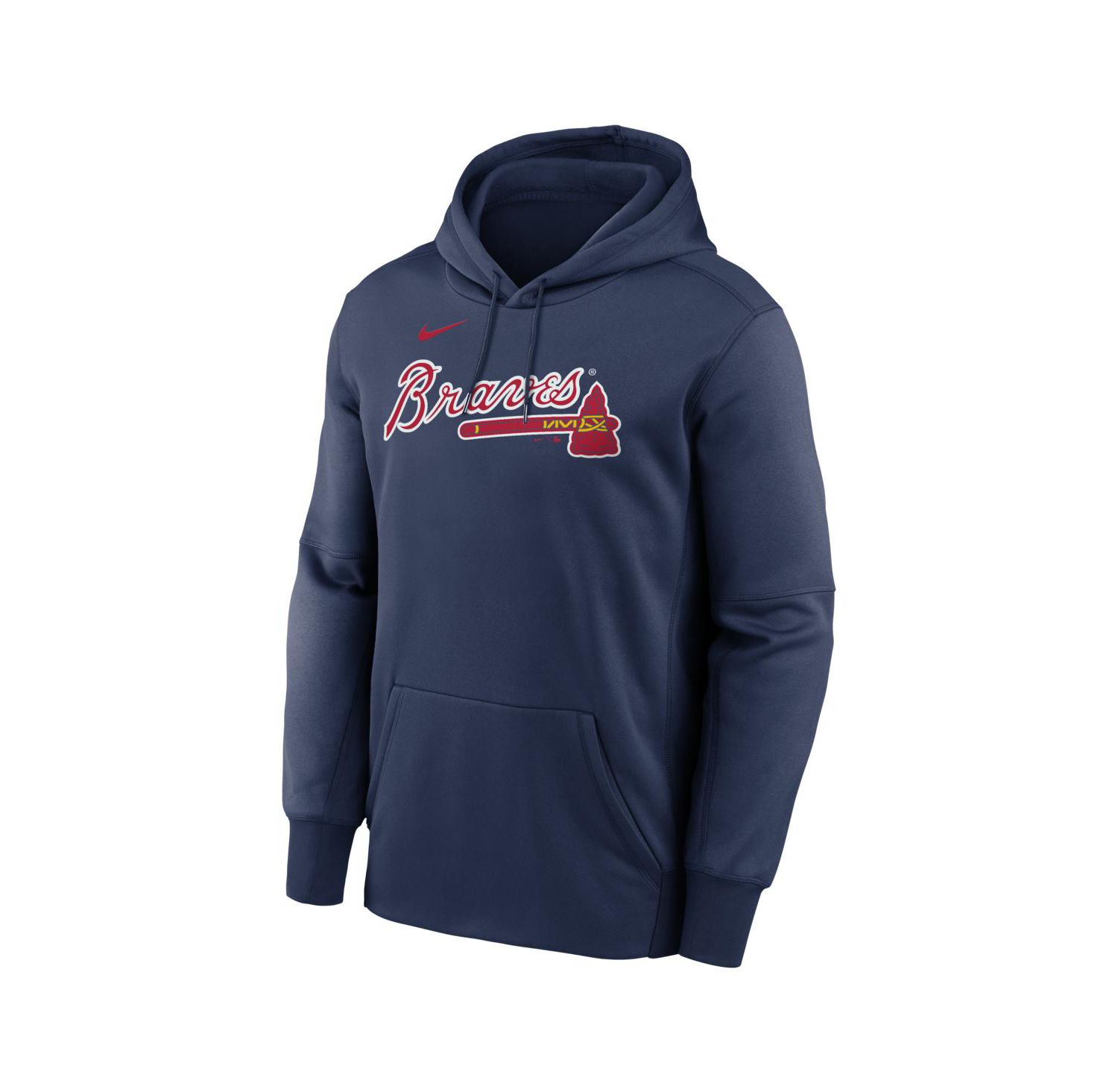 Men's Navy Atlanta Braves Primary Wordmark Therma Hoodie