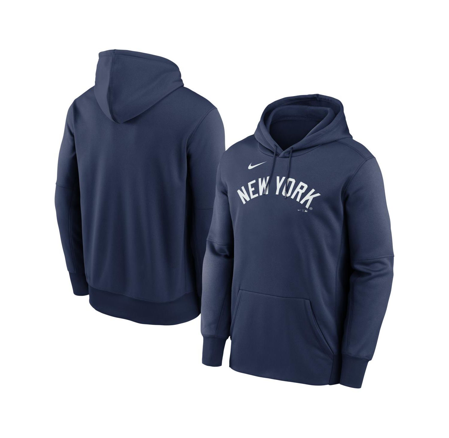 Men's Navy New York Yankees Primary Wordmark Therma Hoodie