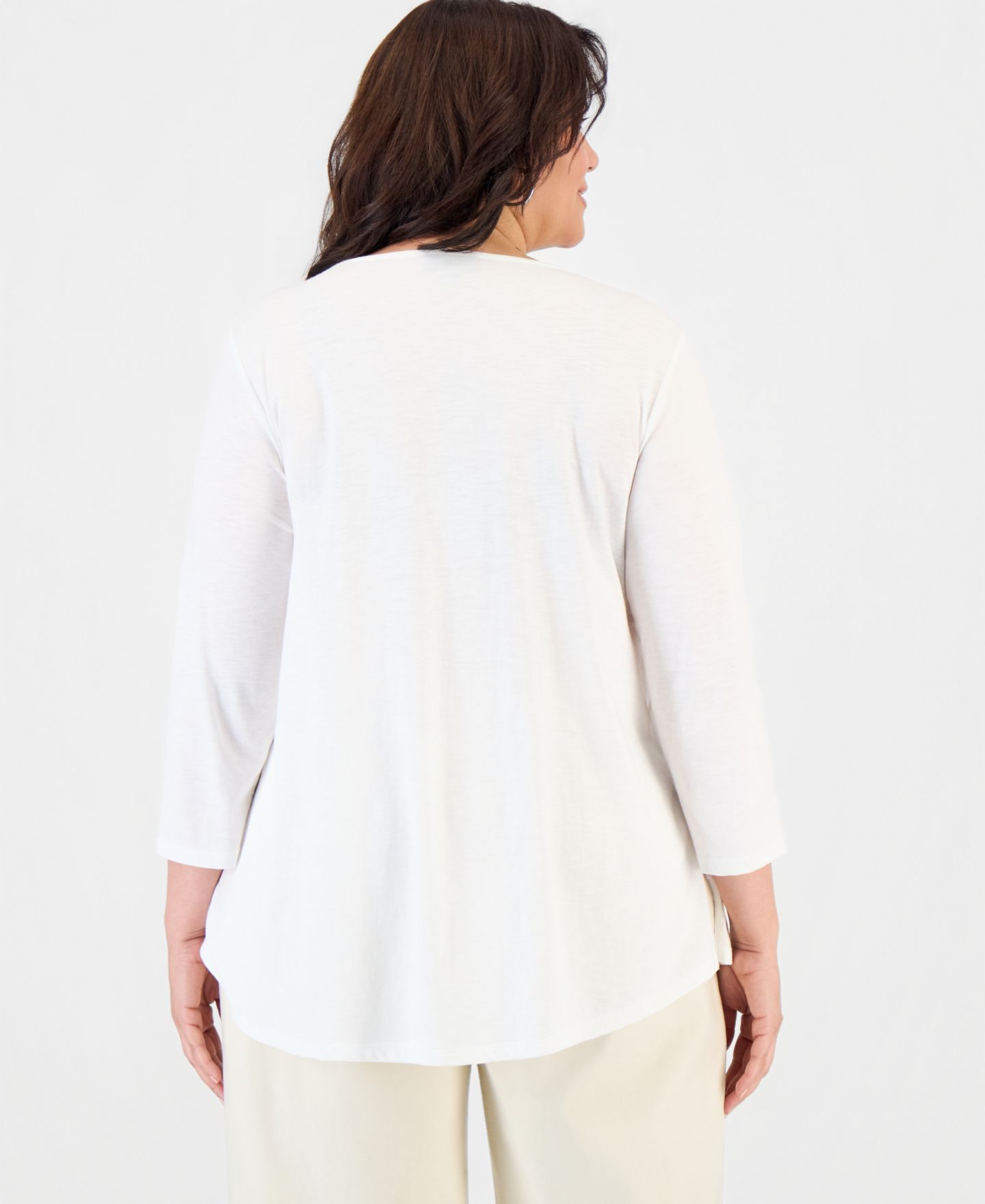 Женский топ Style & Co Plus Size Pintuck Split-Neck 3/4-Sleeve Top, цвет: Яркий белый — фото 2