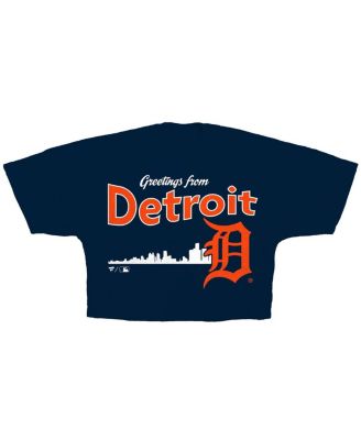 Women's Navy Detroit Tigers Skyline Crop T-Shirt