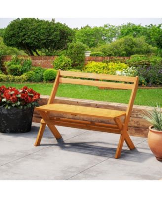 Foldable Outdoor Bench 2-Person Acacia Wood Patio Garden Bench Outside Loveseat