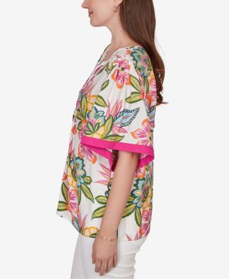 Petite Tropical Floral Trim Detail Top