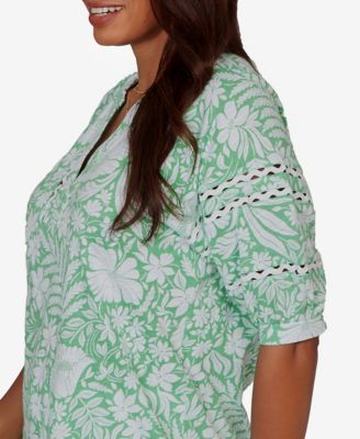 Petite Tropical Floral Trim Knit Top