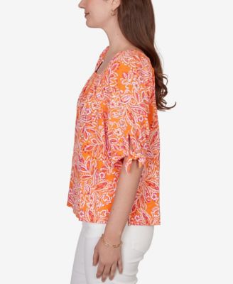 Petite Paisley Print Tie-Sleeve Knit Top