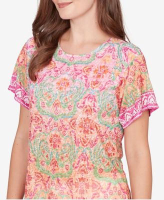 Petite Floral Damask Print Knit T-Shirt