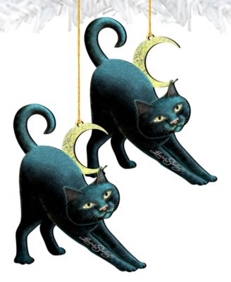 Black Cat Holiday Ornaments, Set of 2
