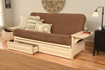 Phoenix Frame/Antique White Finish/Marmont Mocha Mattress/Storage Drawers