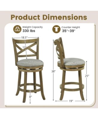 Swivel Bar Stools Set of 2 Counter Height Chairs with Hollow Back Soft-padded Seat