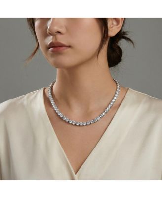 Radiant Sterling Silver 6MM Cubic Zirconia Tennis Necklace