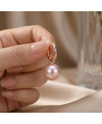 Timeless Polished Round Pearl Drop Huggie Hoop Earrings