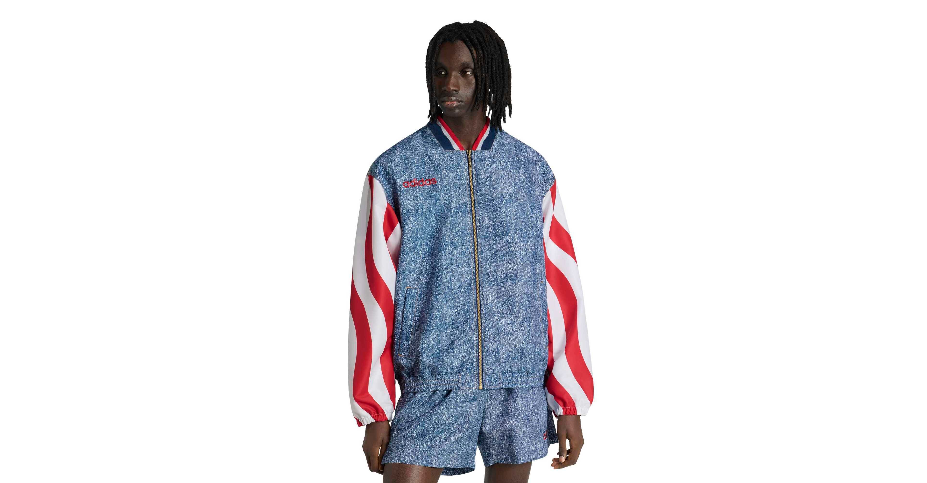 Adidas Men's Blue Usa Soccer 1994 Denim Graphic Full-Zip Track Jacket