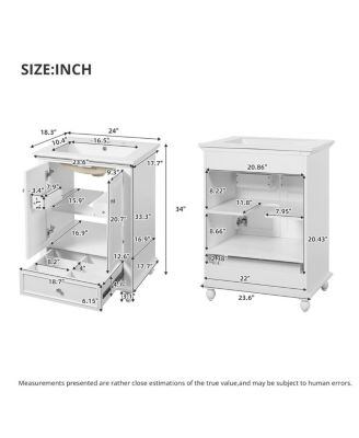 24 Inch Bathroom Vanity with Ceramic Sink, Soft-Close Doors, Adjustable Shelf and Drawer Organizer for Small Spaces