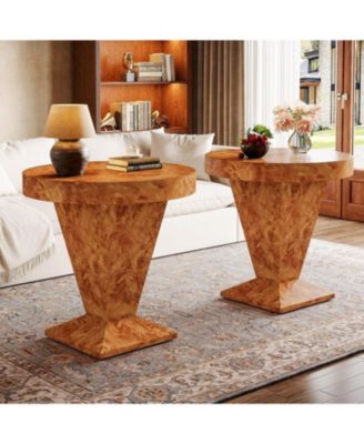 Round Side Table Set of 2, 23.62-Inch Pedestal End Table