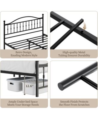 Metal Platform Bed Frame with Vintage Circular Headboard and Footboard, Heavy-Duty Iron Frame, No Box Spring Needed, Noise-Free Design