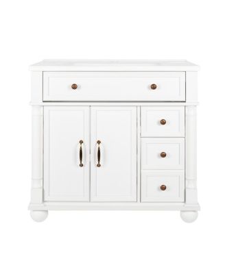 36"  Bathroom Vanity with Sink, Medieval Modern Solid Wood Roman Base, Flip Drawer Adjustable Storage, Easy Clean-Sillysis