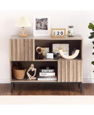 Farmhouse Entryway Table with Storage Shelves & Metal Legs - Wooden Sideboard Buffet Cabinet, Sofa Table for Living Room, Dining Room