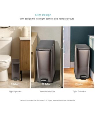 12 Gallon and 3 Gallon Slim Stainless Steel Trash Can Combo Set with Step Pedals and Soft Close Lids