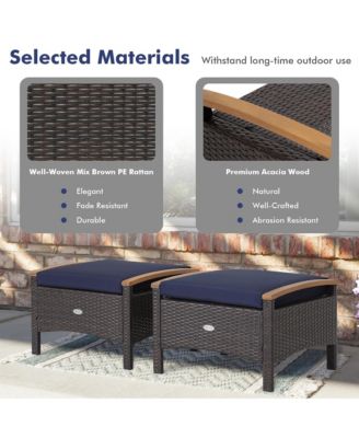 2PCS Patio Ottomans Wooden Handles Rattan Knitting Foot Pedal