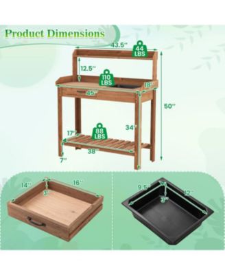 Garden Workstation Table with Drawer and Storage Shelves