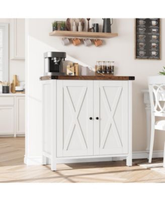 Small Storage Cabinet 2 Piece, Farmhouse Sideboard Buffet with 2 Doors & Adjustable Shelves, Entryway Console Cabinet for Living Room