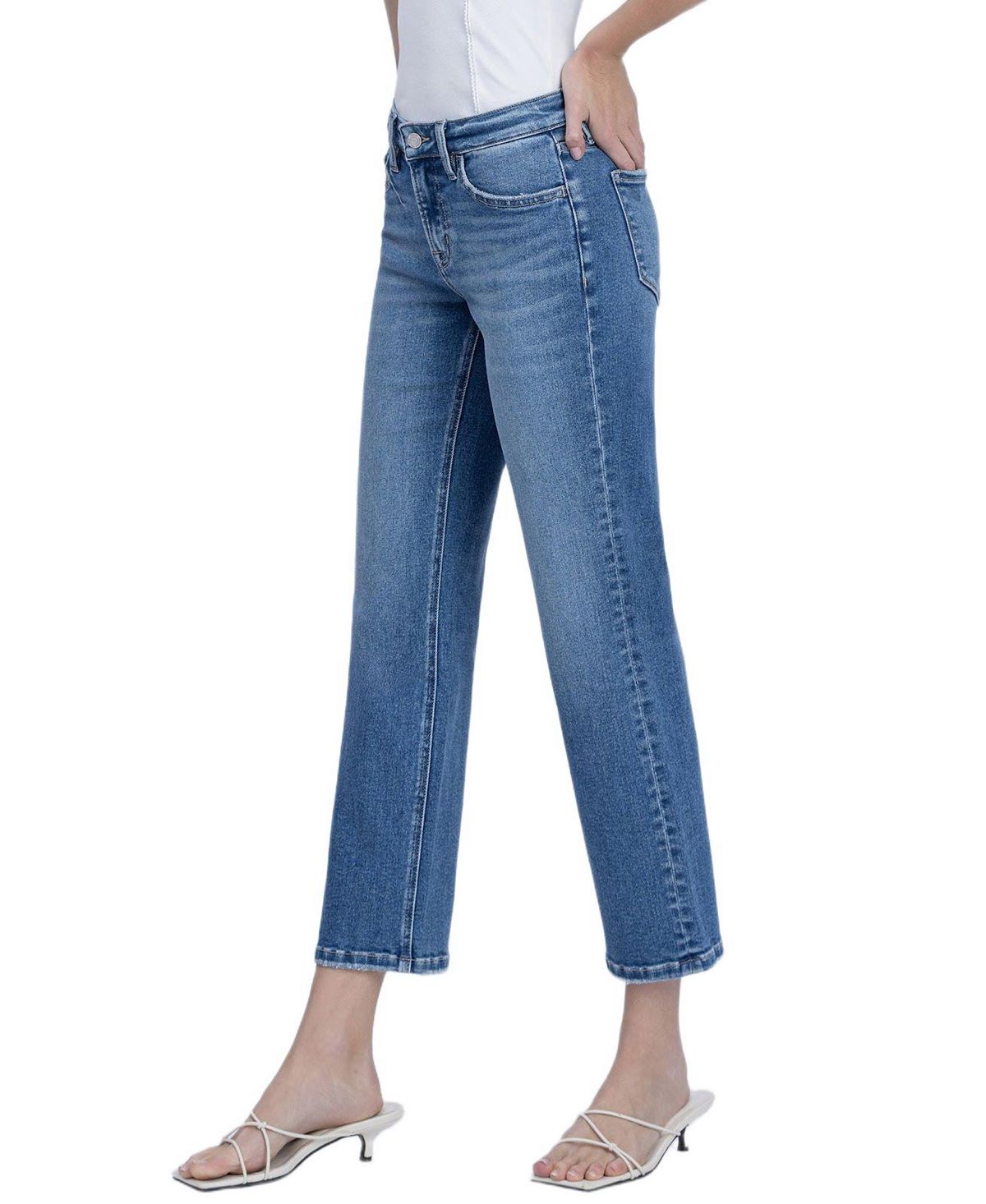 Vervet Women's Mid Rise Ankle Straight Jeans view 3 — MAYCSS fashion products