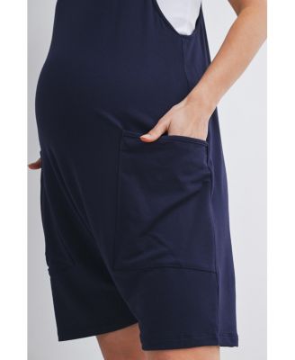 Maternity Sleeveless Loose Fit V-Neck Romper with Pockets and Adjustable Straps