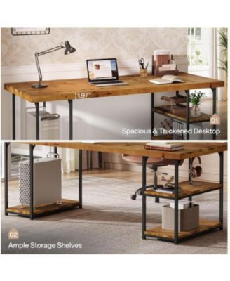 71-Inch Extra Long Desk with Shelves, Industrial Solid Wood Home Office Desk, Large Office Computer Table Writing Gaming Workstation