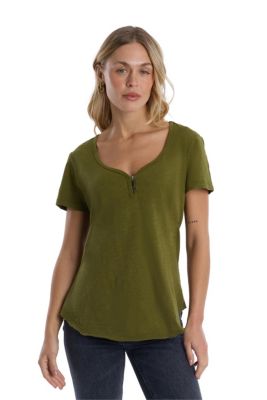 Women's V-Neck Henley Short Sleeve Tee