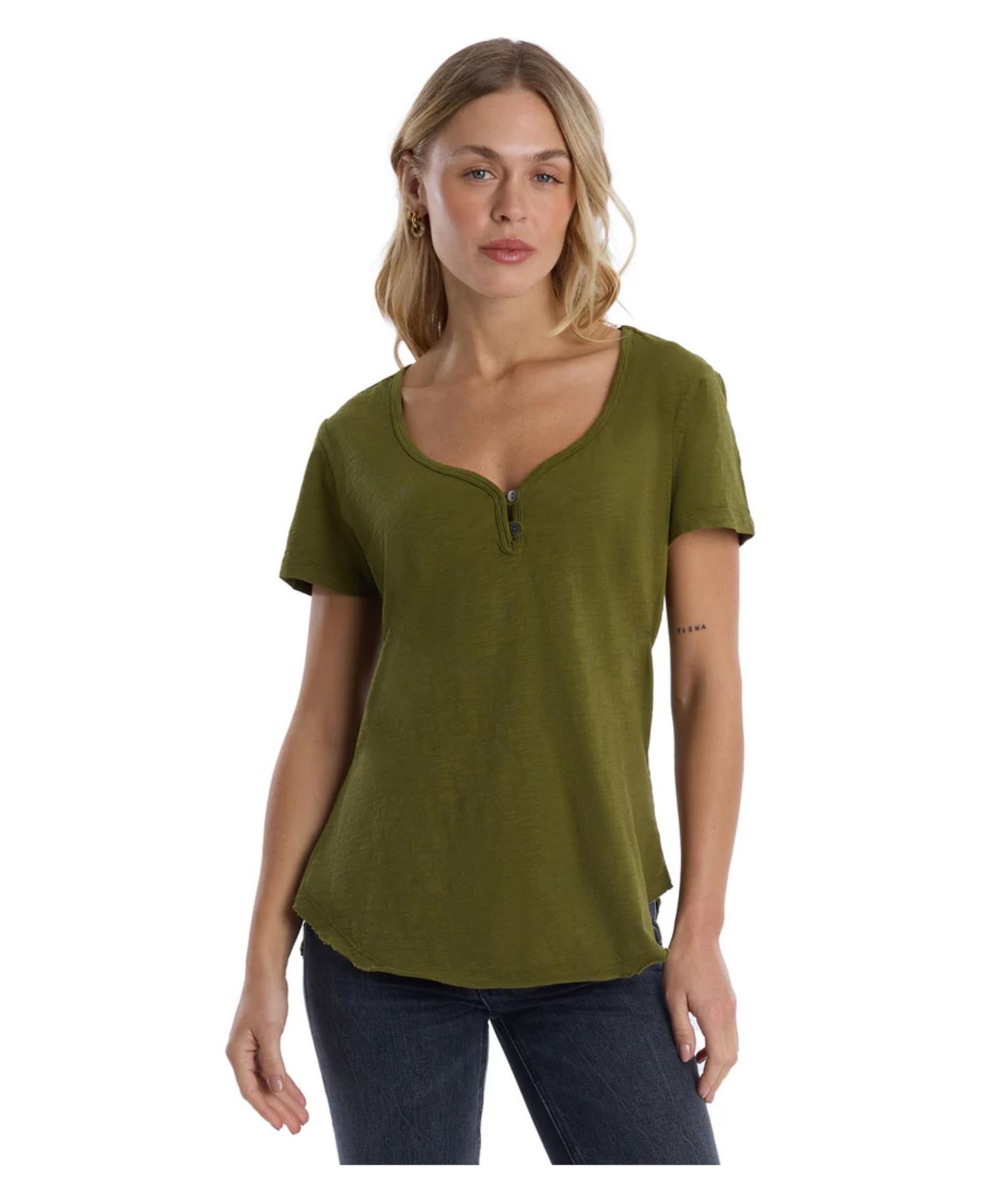 Women's V-Neck Henley Short Sleeve Tee